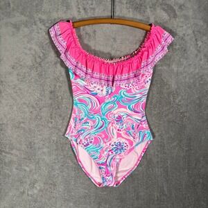 Lilly Pulitzer Pink Turquoise Off-Shoulder One-Piece Swimsuit